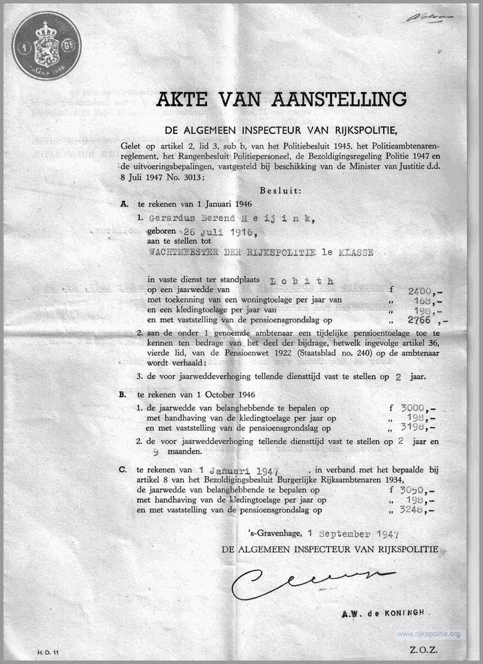 RPG Voorts Archief Heijink 095 Akte aanstelling Wmr.1 1.9.47(7V)