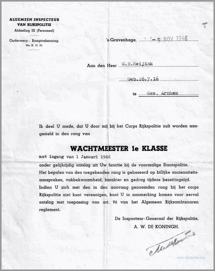 GRP Herwene n Aerdt Aanstelling Wmr-1 01-01-1946(7V)