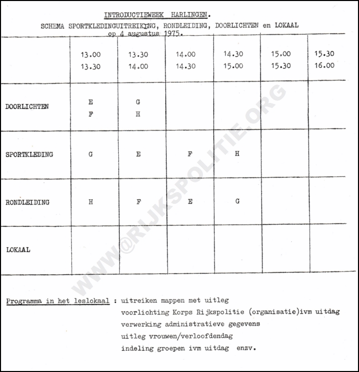 OPLS Harlingen 1975 08 04 HT Tulder introductieweek Schema doorlichten bw(WM) (7V)