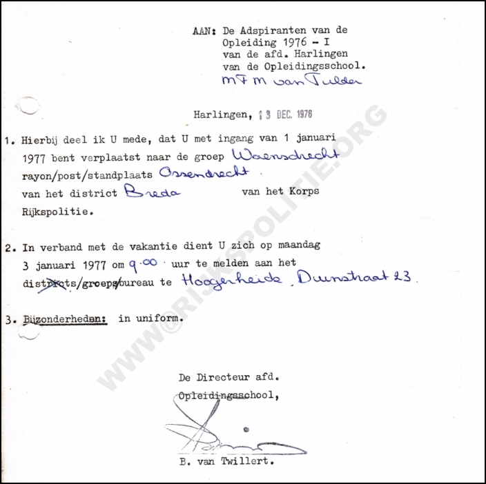 OPLS Harlingen 1976 12 13 HT Tulder Verplaatsingsbericht van Harlingen naar Woensdrecht bw(WM) (7V)
